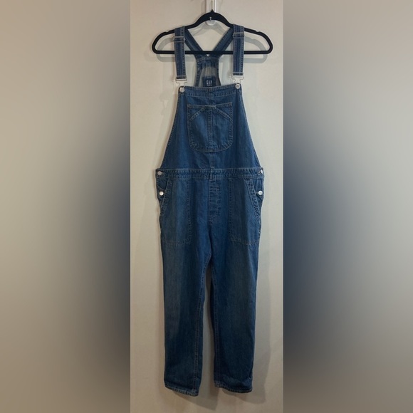 GAP Sz S Patch Pockets Mid Wash Adjustable Straps Overalls - Picture 2 of 13